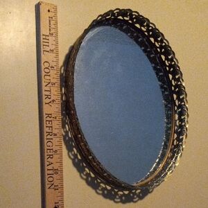 Elegant Vintage Gold Tone Mirror Tray Dresser Vanity Jewelry Perfume Makeup